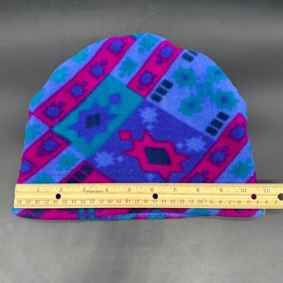Vintage Winter Hat 90s Turtle Fur USA Fleece Purple Blue Retro Beanie Toboggan - Picture 10 of 10